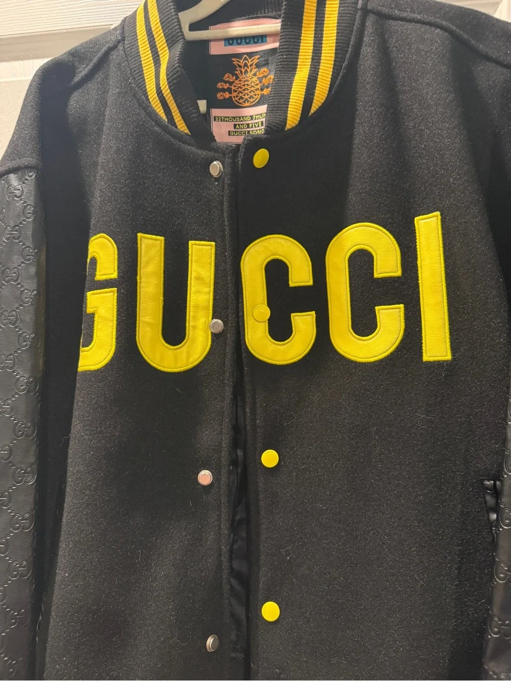 Gucci Black and Bright Yellow Letterman Jacket